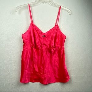 la Vie en Rose Womens Satin Top Camisole Size L Hot Pink Spring Summer Bow